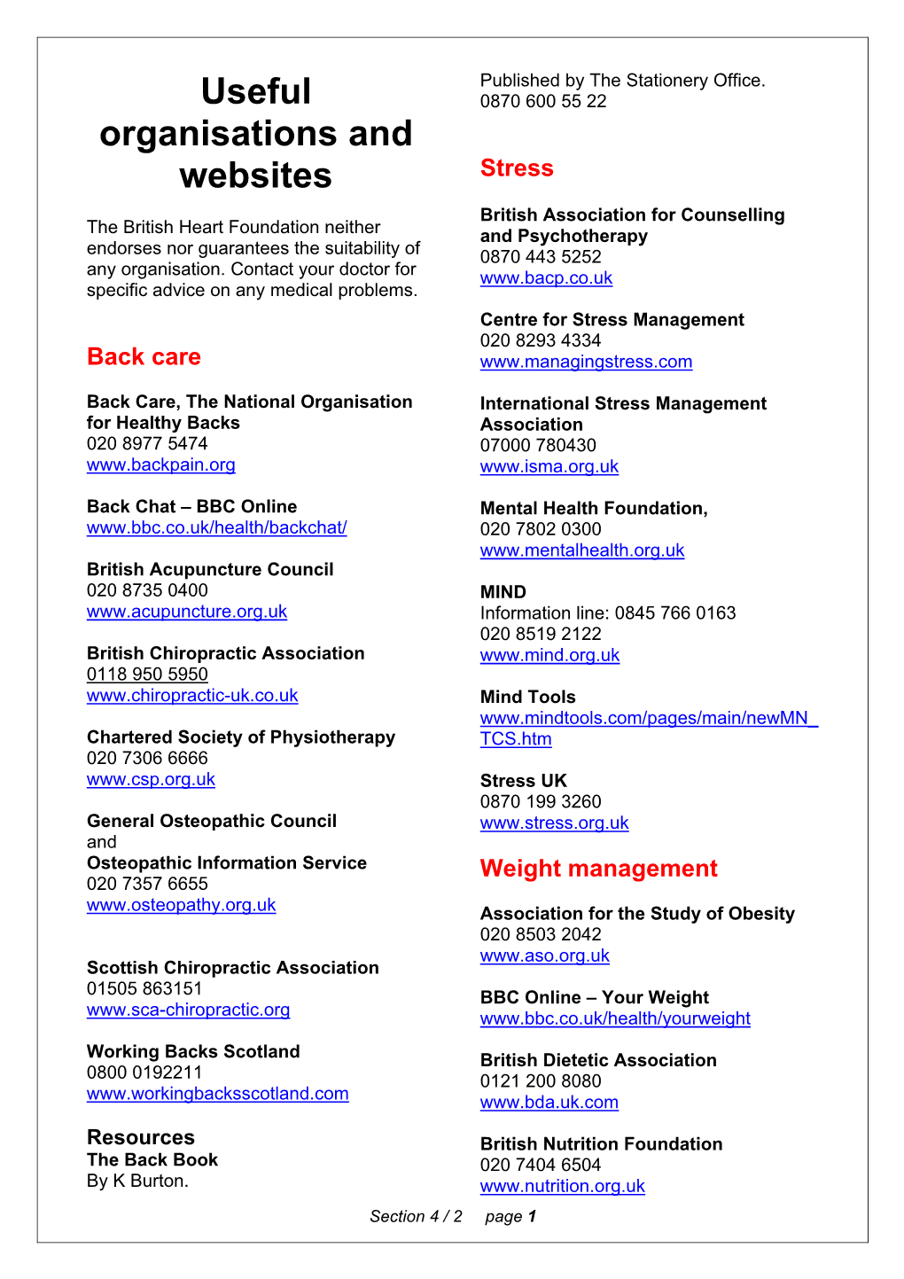 Useful Organisations and Websites