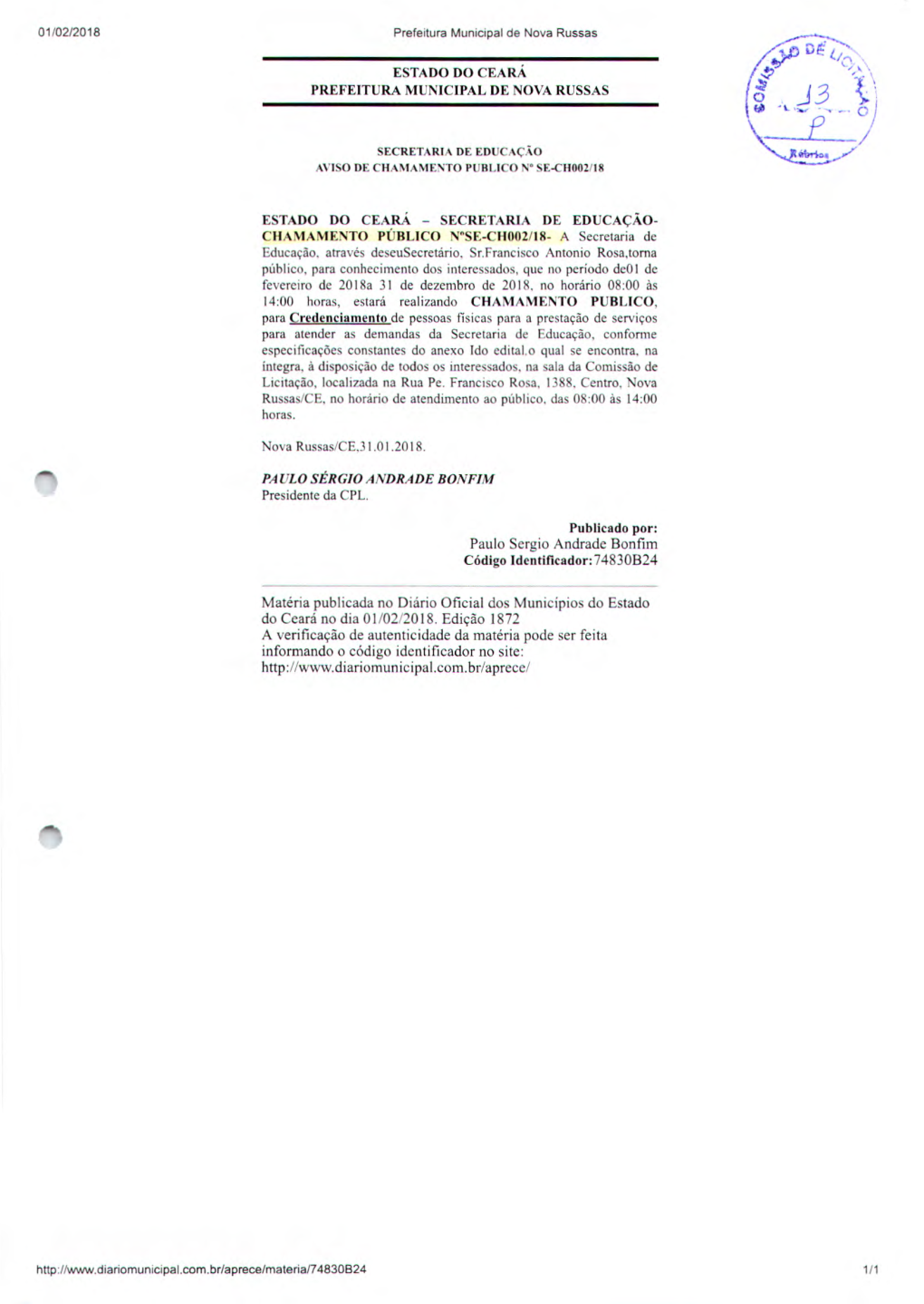 Estado Do Ceará Prefeitura Municipal De Nova Russas