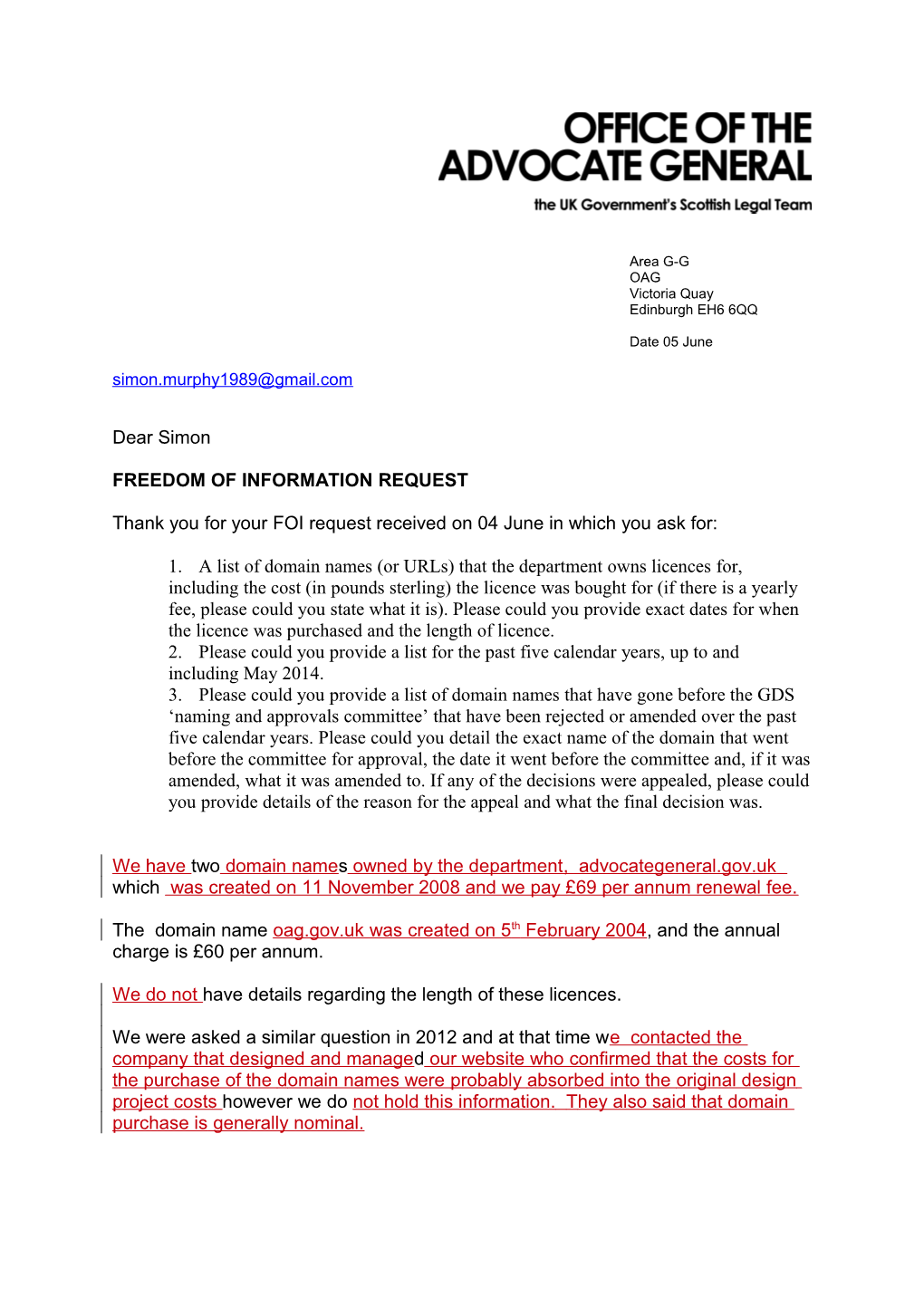 Freedom of Information Request s1