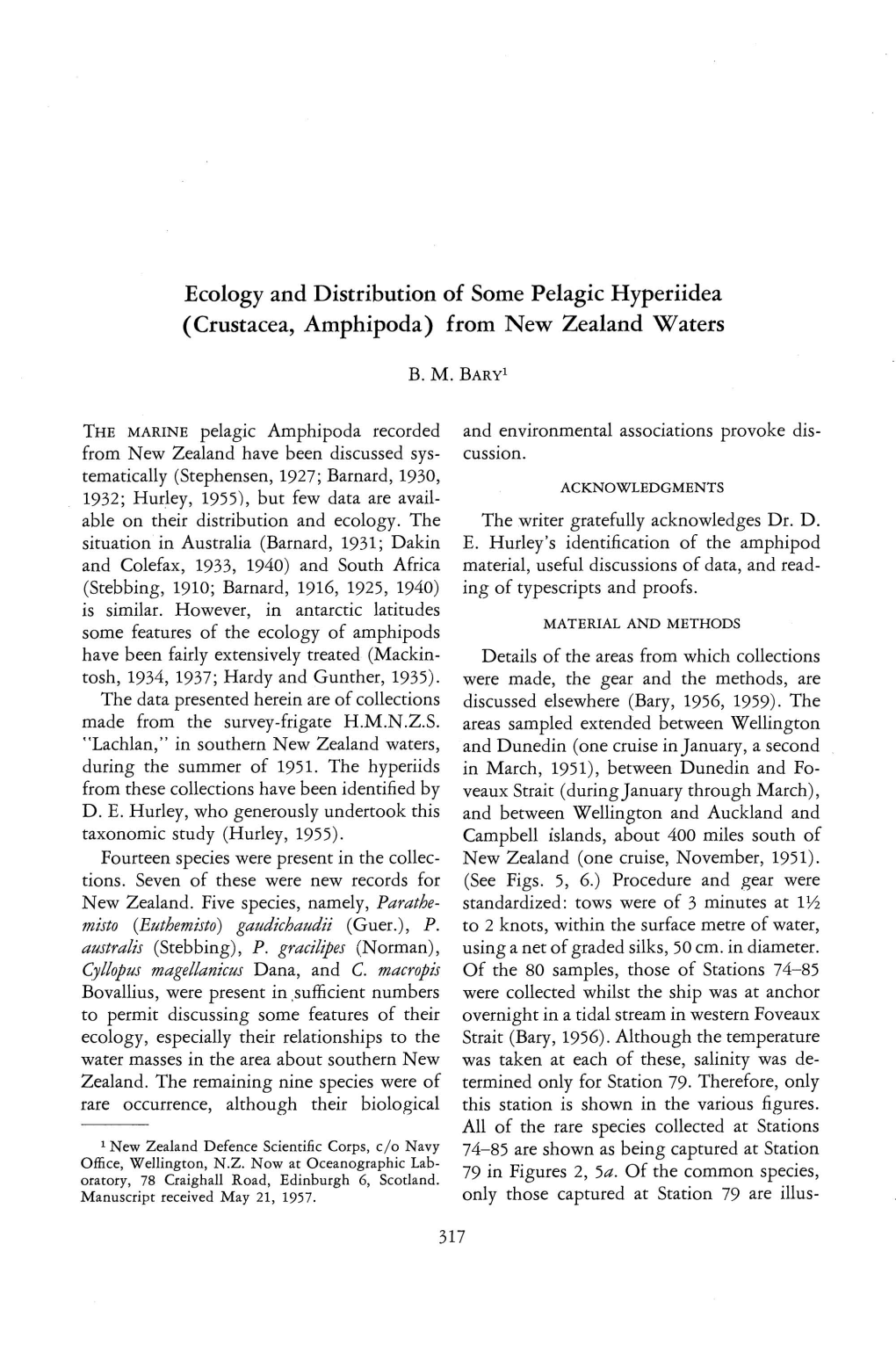 Ecology and Distribution of Some Pelagic Hyperiidea (Crustacea, Amphipoda) from New Zealand Waters