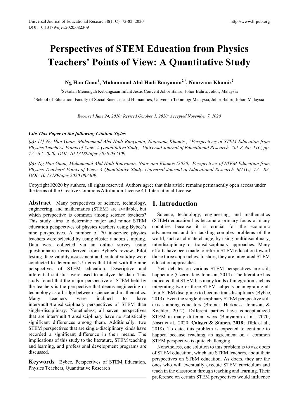 Perspectives of STEM Education from Physics Teachers' Points of View: a Quantitative Study