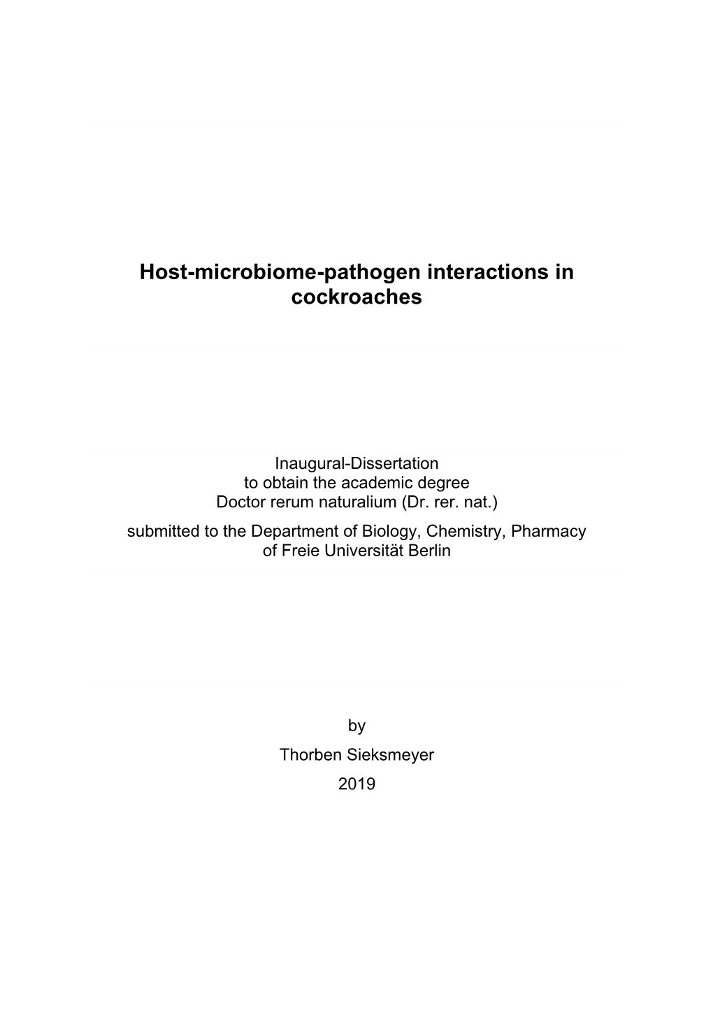 Host-Microbiome-Pathogen Interactions in Cockroaches