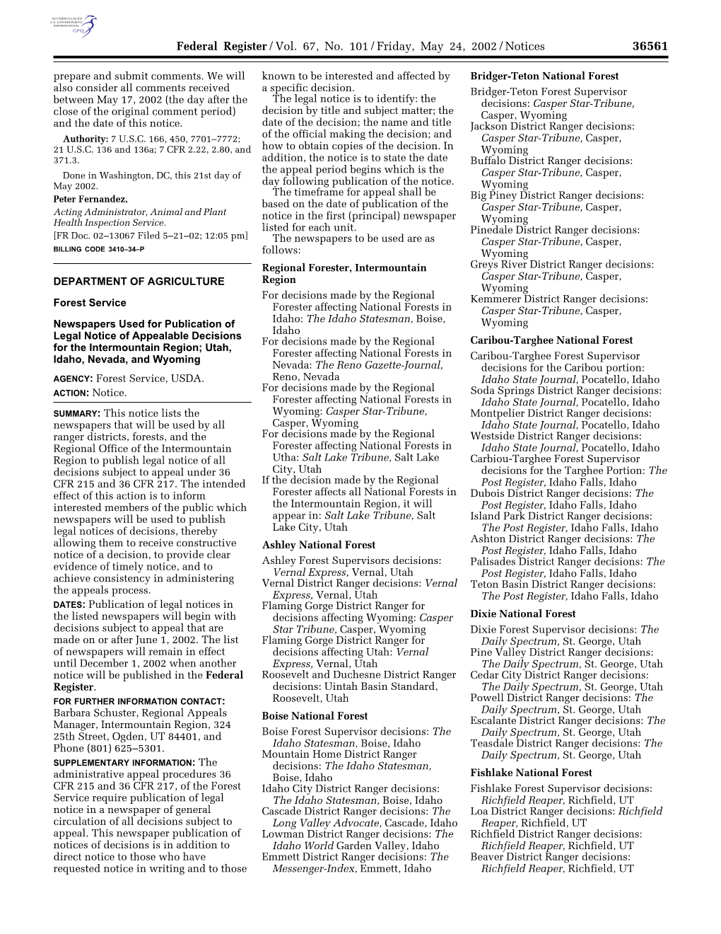 Federal Register/Vol. 67, No. 101/Friday, May 24, 2002/Notices