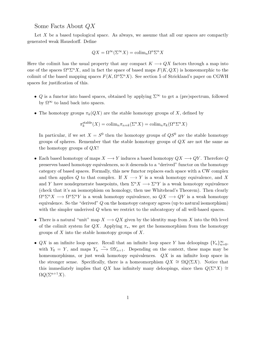 Some Facts About QX Let X Be a Based Topological Space