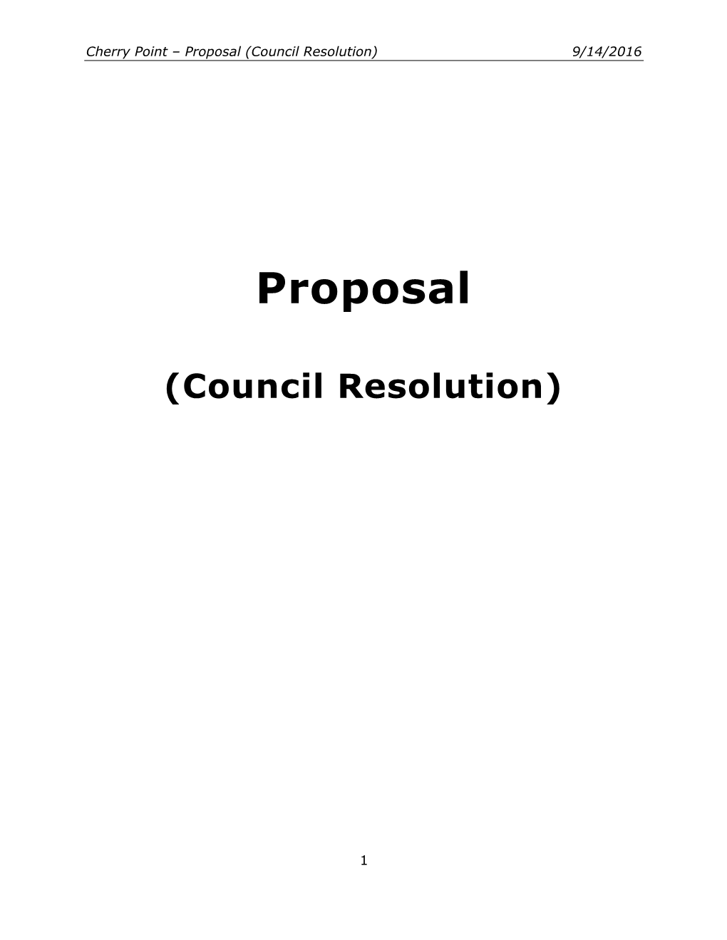 Proposal (Council Resolution) 9/14/2016