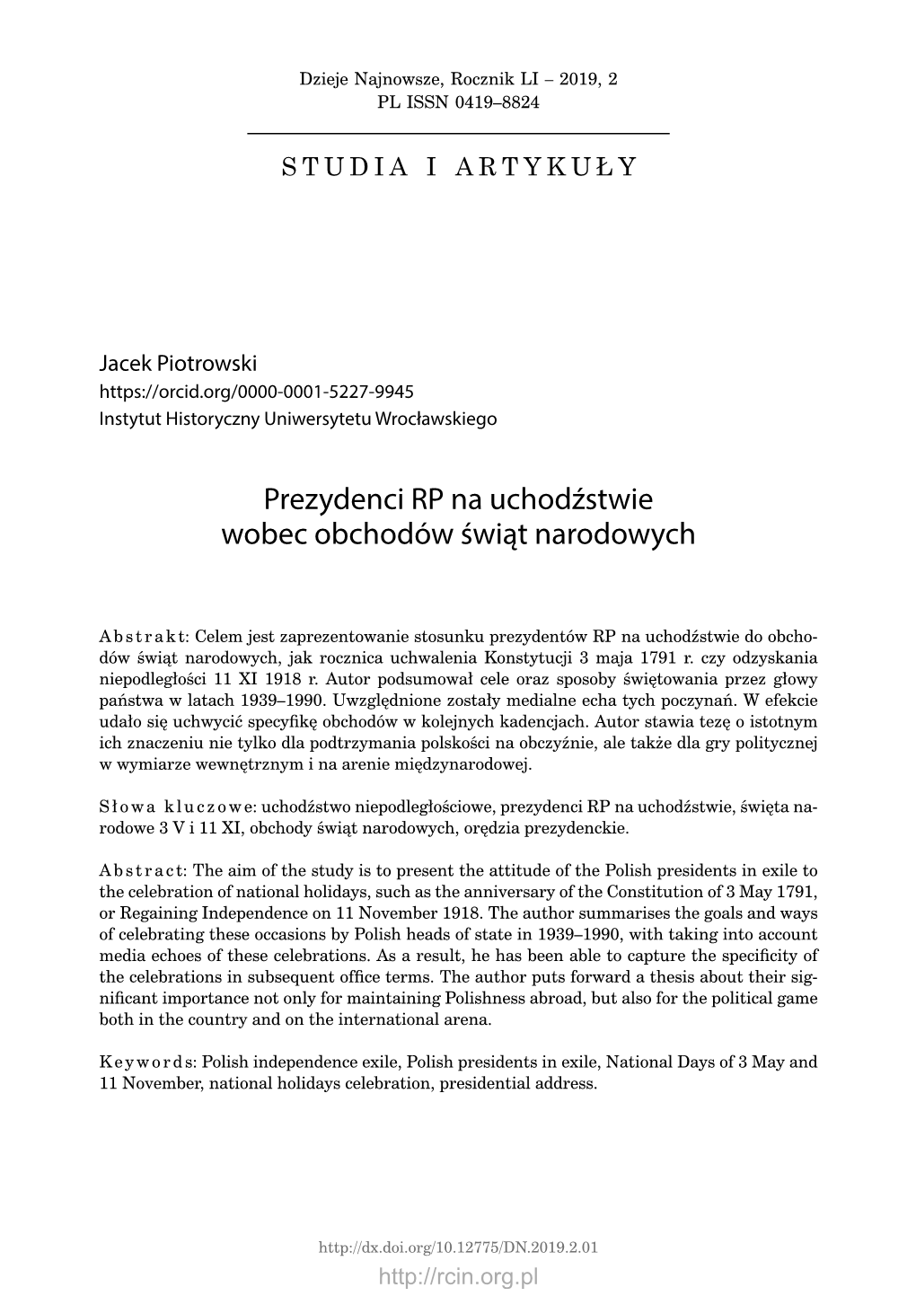 Prezydenci RP Na Uchodźstwie Wobec Obchodów Świąt Narodowych