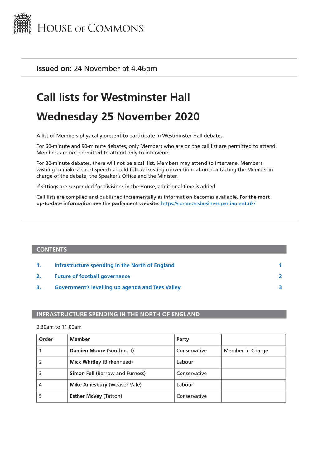 View Call Lists: Westminster Hall PDF File 0.05 MB