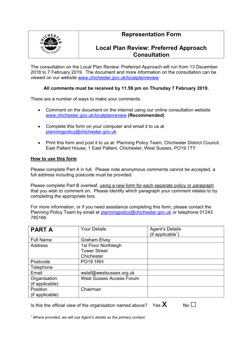 Wslaf@Westsussex.Org.Uk Organisation West Sussex Access Forum (If Applicable) Position Chairman (If Applicable)