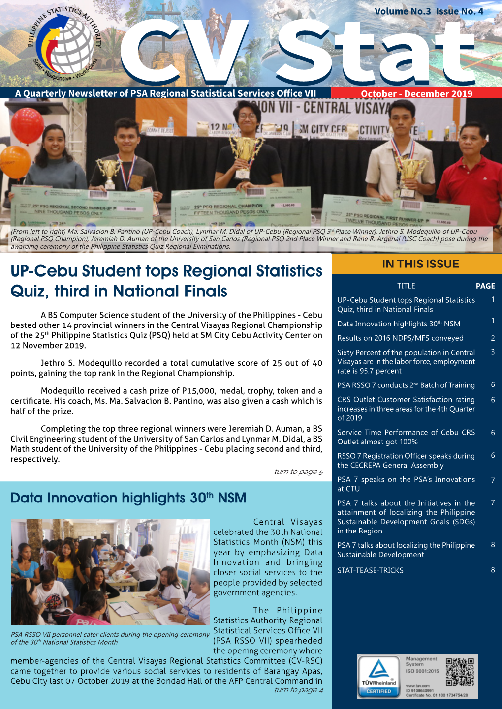 UP-Cebu Student Tops Regional Statistics Quiz, Third in National Finals