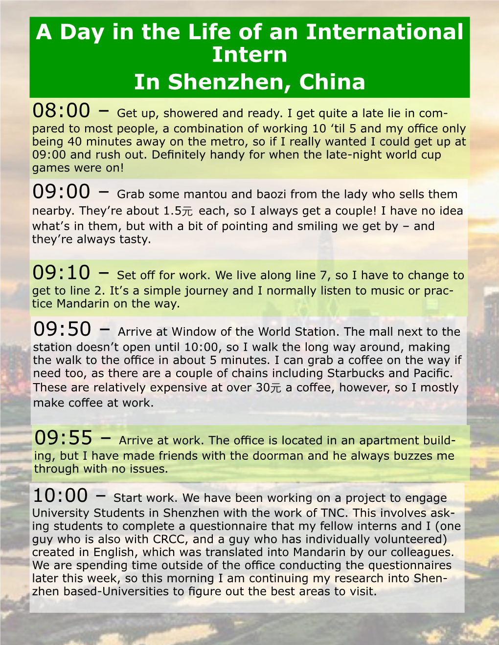 A Day in the Life of an International Intern in Shenzhen, China