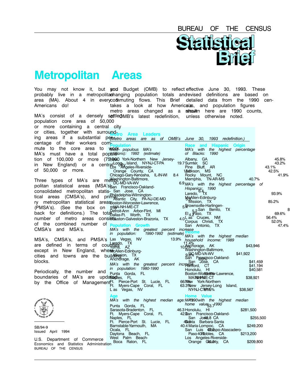 Metropolitan Areas