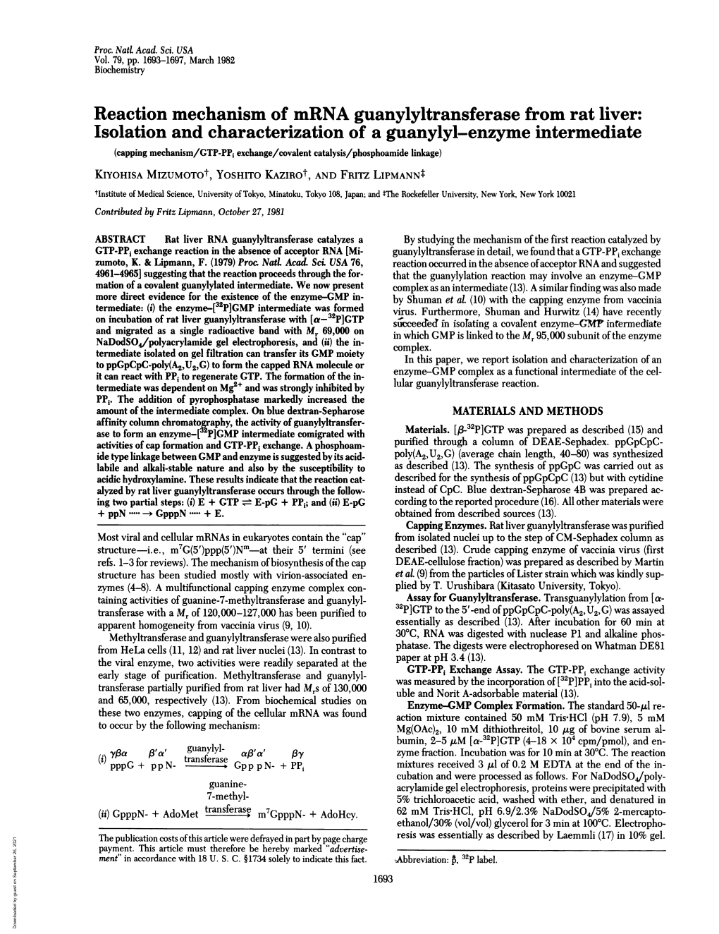 Reaction Mechanism of Mrna Guanylyltransferase from Rat Liver