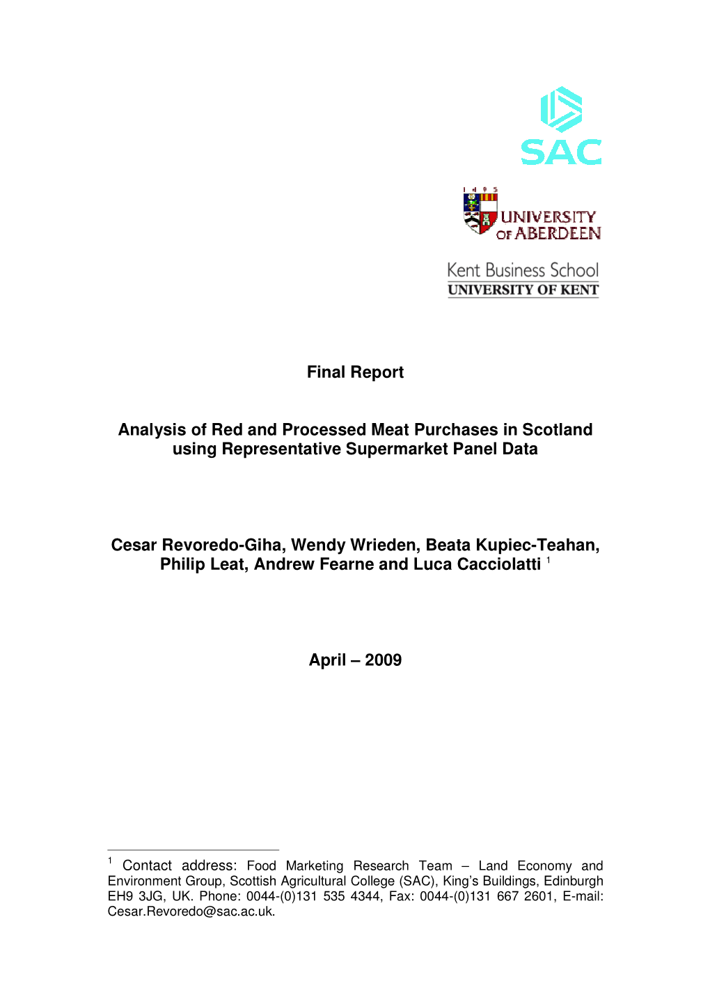 Final Report Analysis of Red and Processed Meat Purchases In