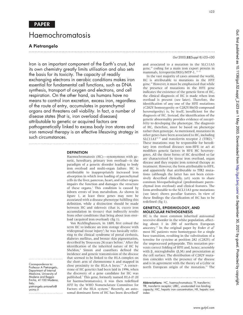 Haemochromatosis a Pietrangelo