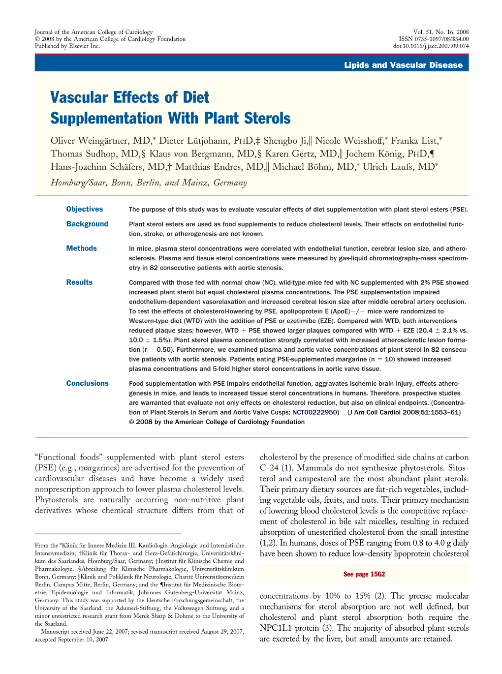 Vascular Effects of Diet Supplementation with Plant Sterols