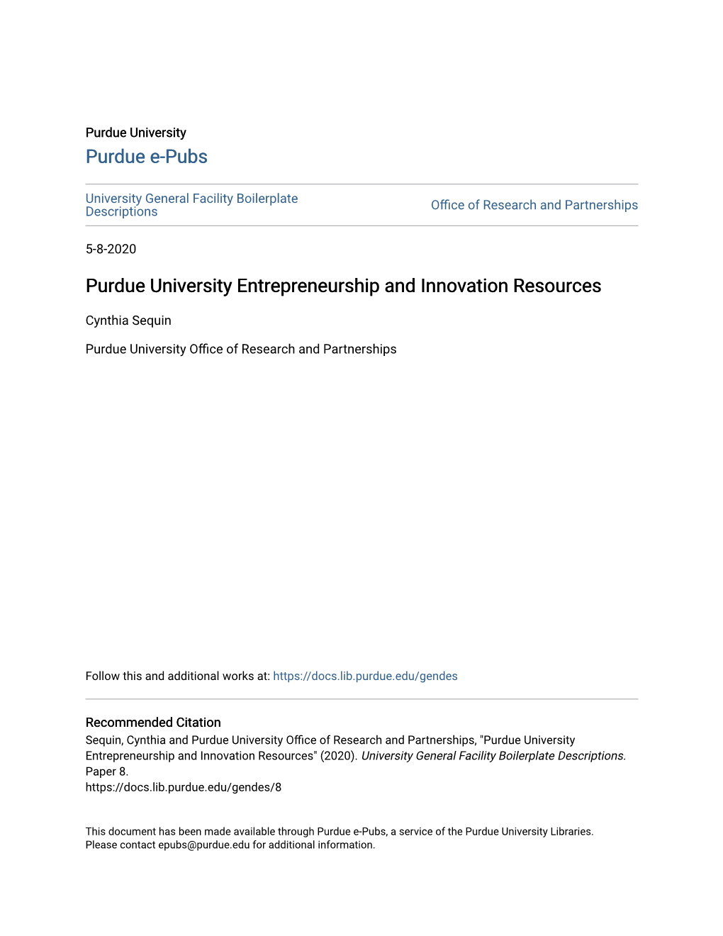 Purdue University Entrepreneurship and Innovation Resources