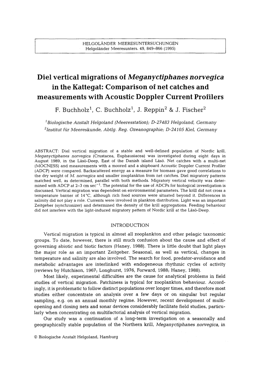 Diel Vertical Migrations of Meganyctiphanes Norvegica in the Kattegat: Comparison of Net Catches and Measurements with Acoustic Doppler Current Profilers