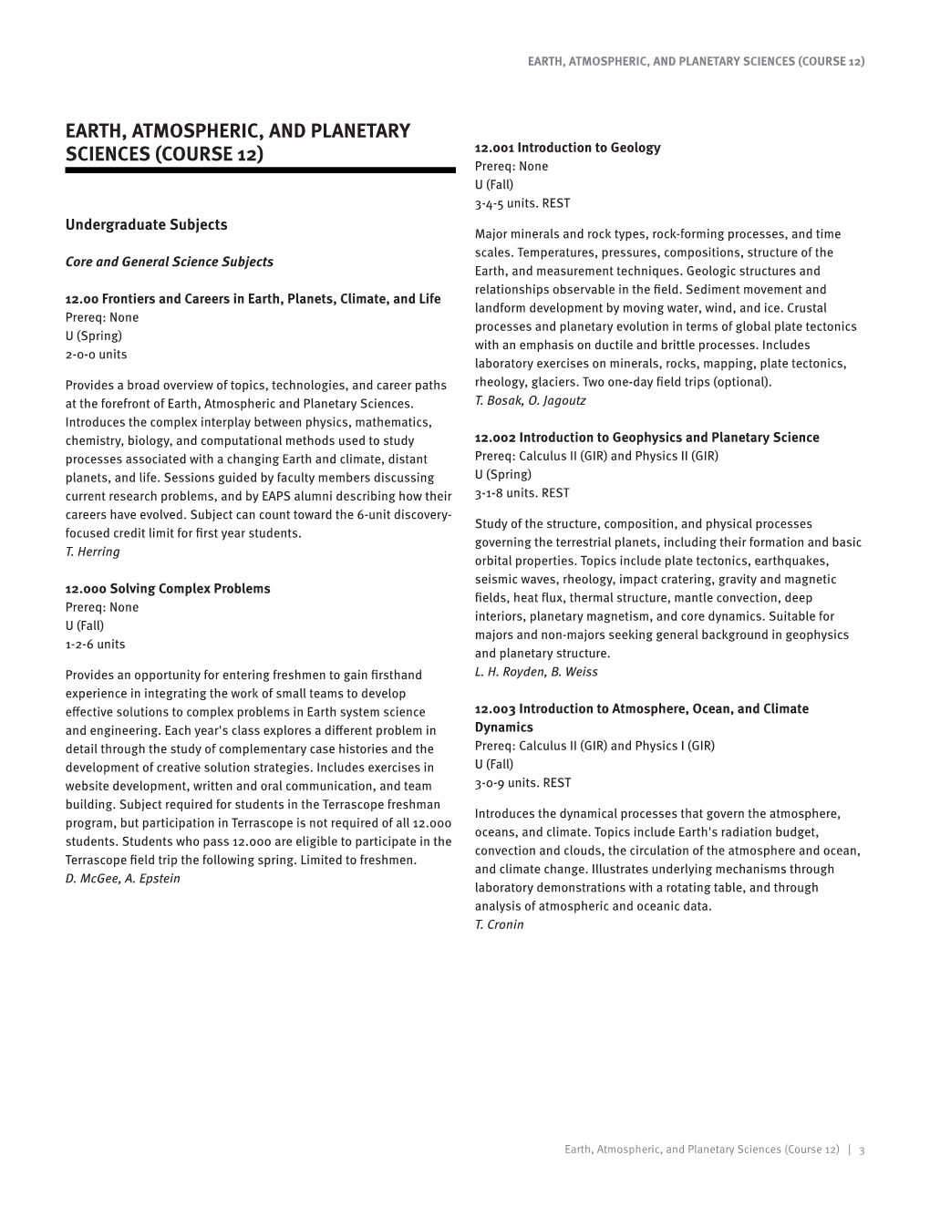 Earth, Atmospheric, and Planetary Sciences (Course 12)