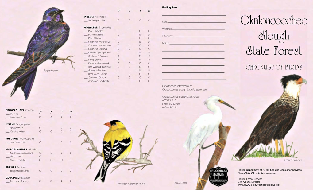 Okaloacoochee State Forest Checklist of Birds