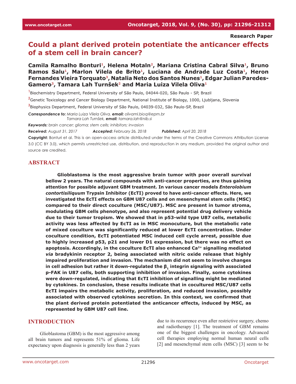 Could a Plant Derived Protein Potentiate the Anticancer Effects of a Stem Cell in Brain Cancer?