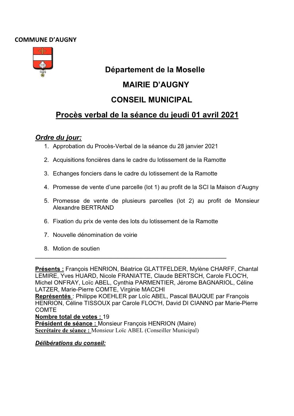 Département De La Moselle MAIRIE D'augny CONSEIL MUNICIPAL