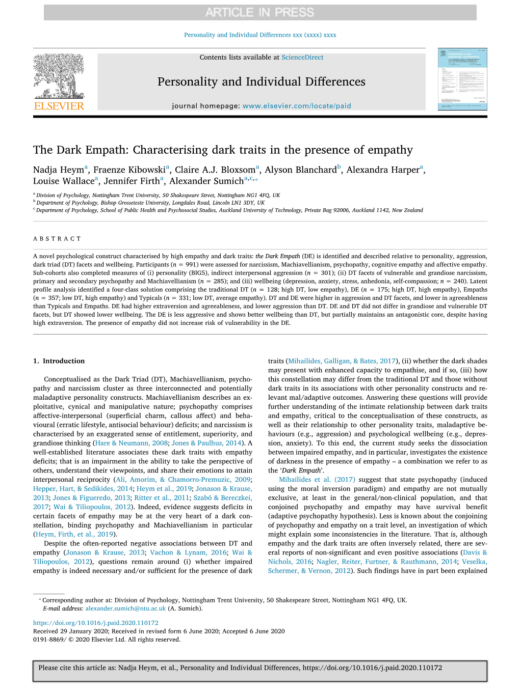 Characterising Dark Traits in the Presence of Empathy Nadja Heyma, Fraenze Kibowskia, Claire A.J