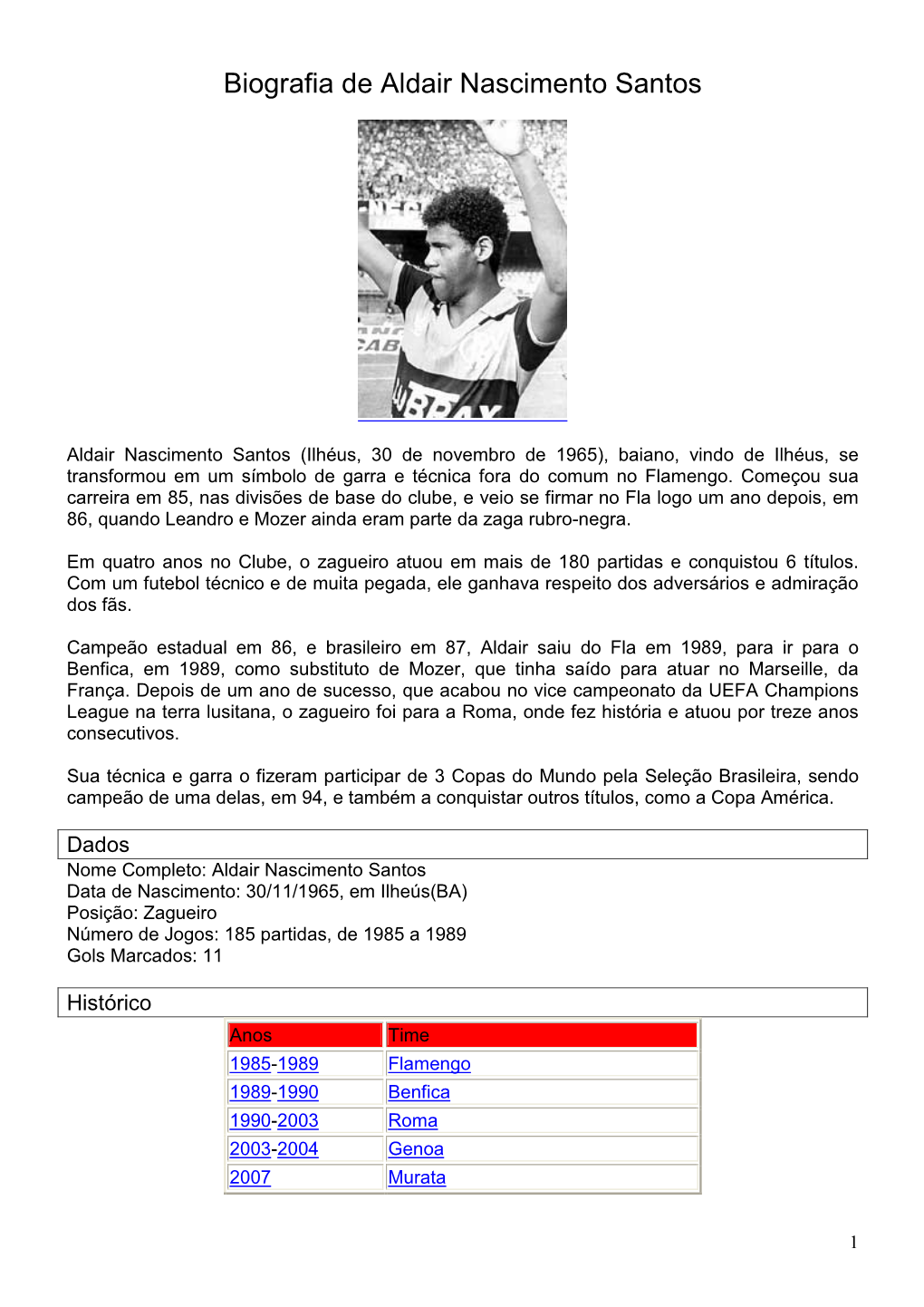 Biografia De Aldair Nascimento Santos