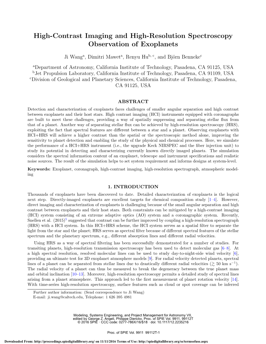 High-Contrast Imaging and High-Resolution Spectroscopy Observation of Exoplanets