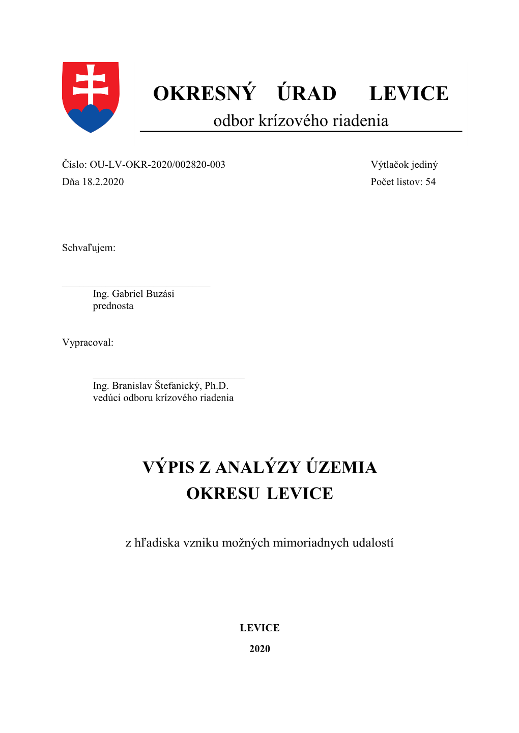 Výpis Z Analýzy Územia Okresu Levice 2020