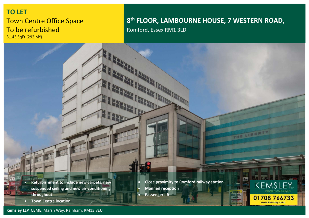 8Th FLOOR, LAMBOURNE HOUSE, 7 WESTERN ROAD, to LET Town Centre Office Space to Be Refurbished