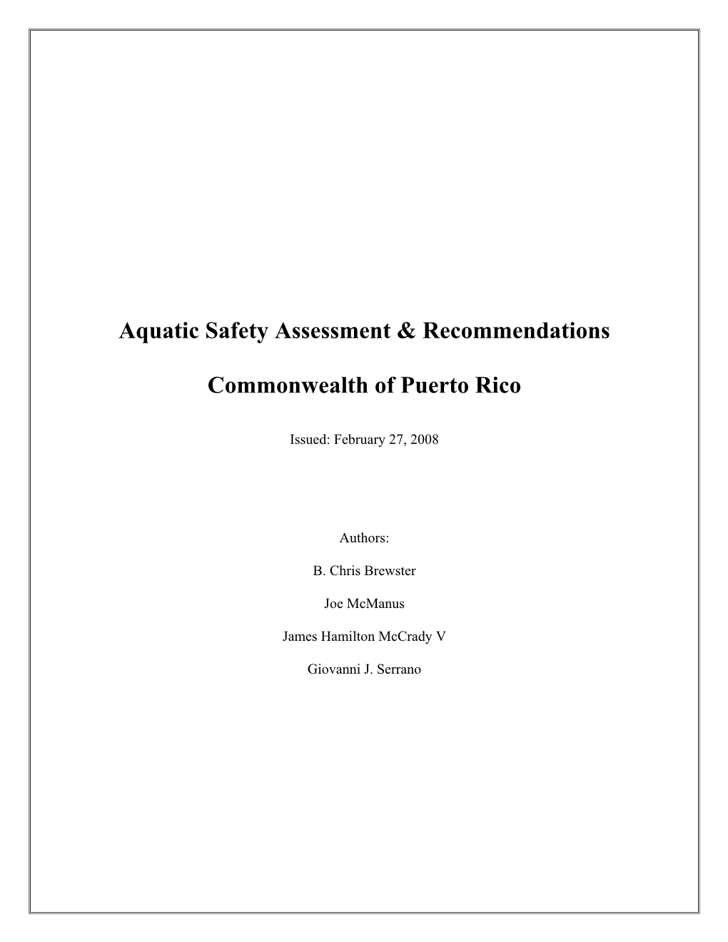 Aquatic Safety Assessment & Recommendations