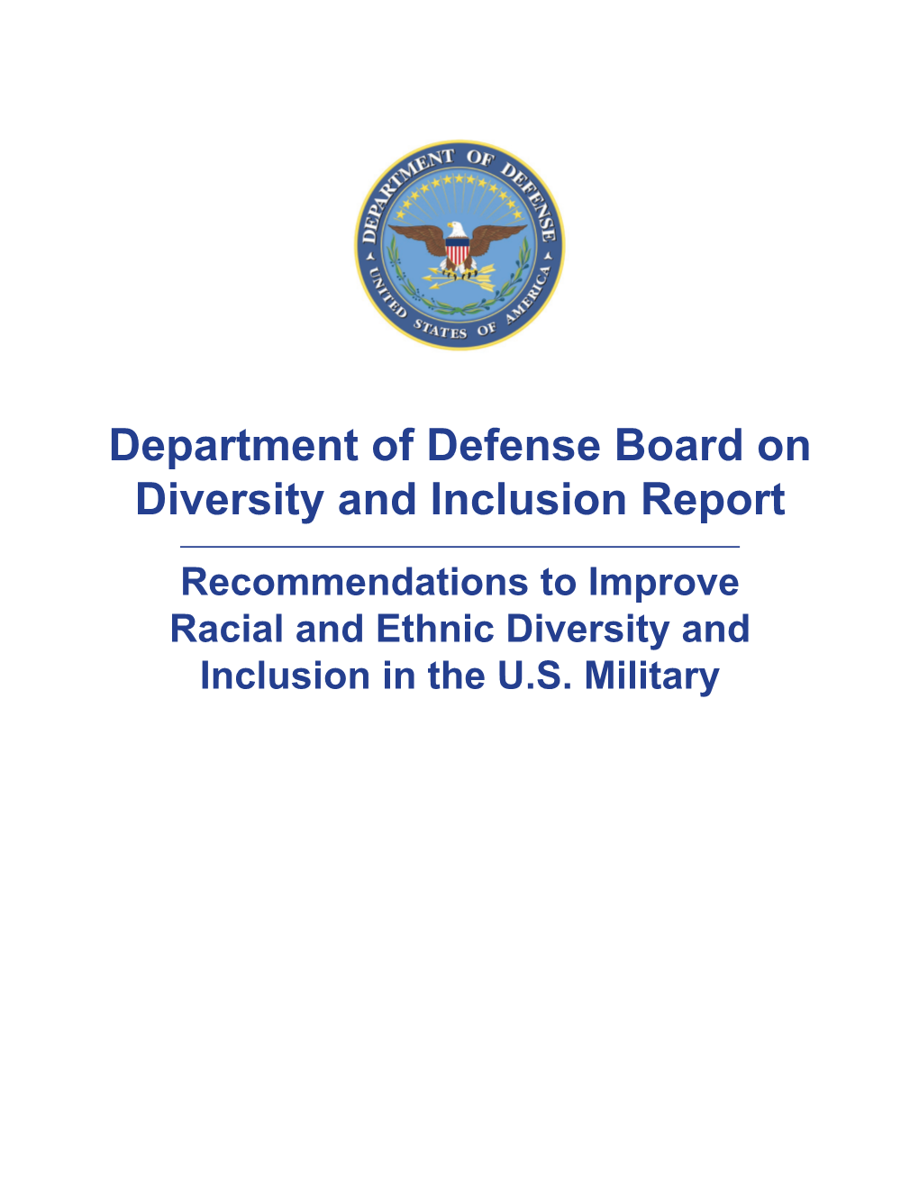 Department of Defense Board on Diversity and Inclusion Report