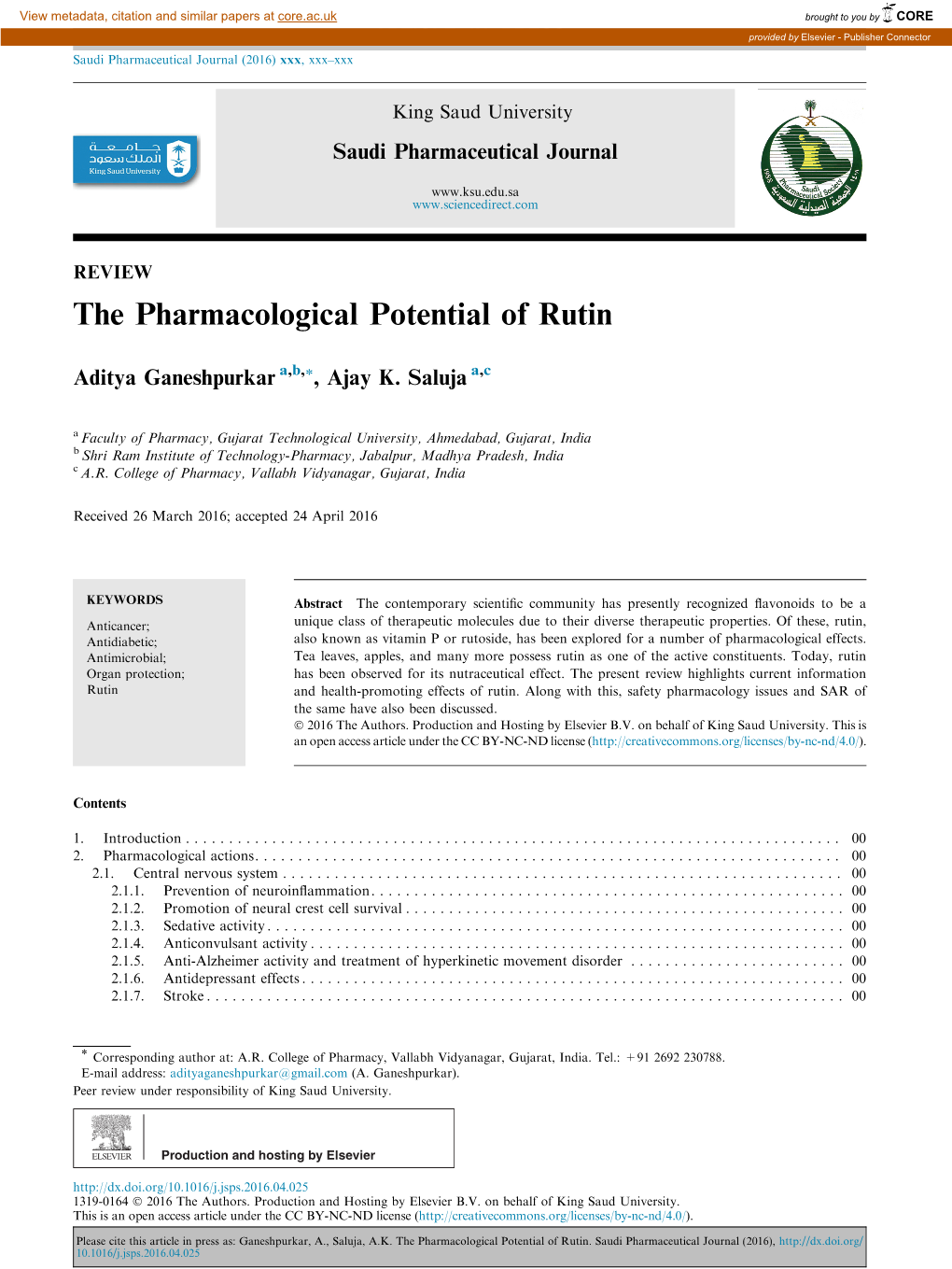 The Pharmacological Potential of Rutin