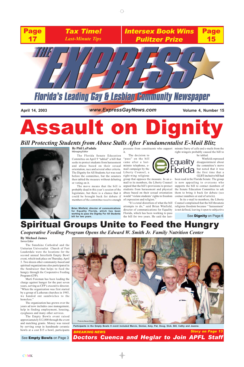 Spiritual Groups Unite to Feed the Hungry Cooperative Feeding Program Opens the Edward W