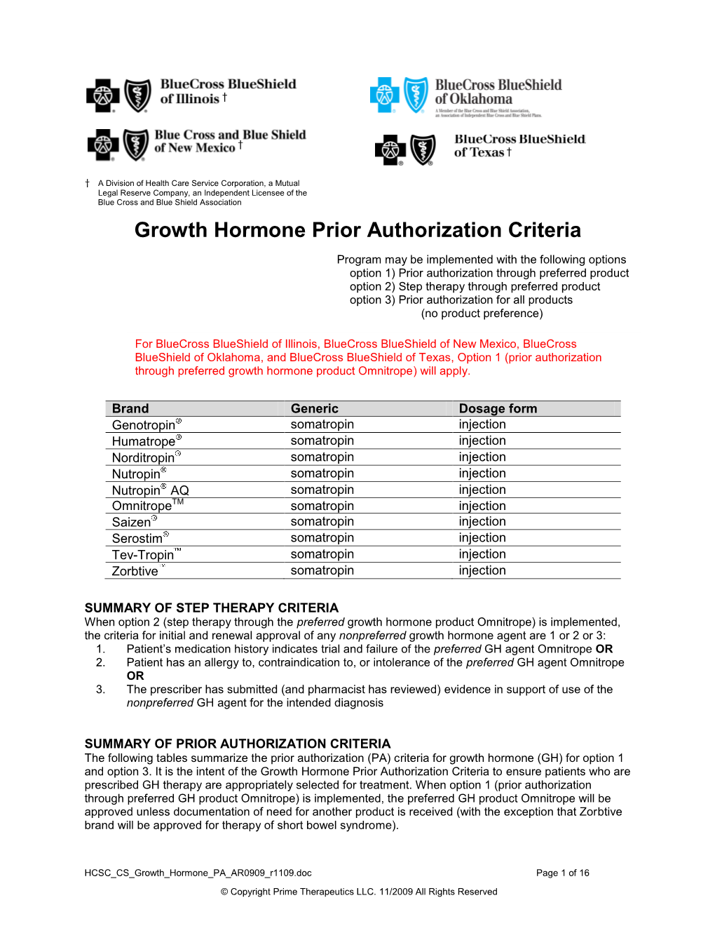 Growth Hormone Prior Authorization Criteria