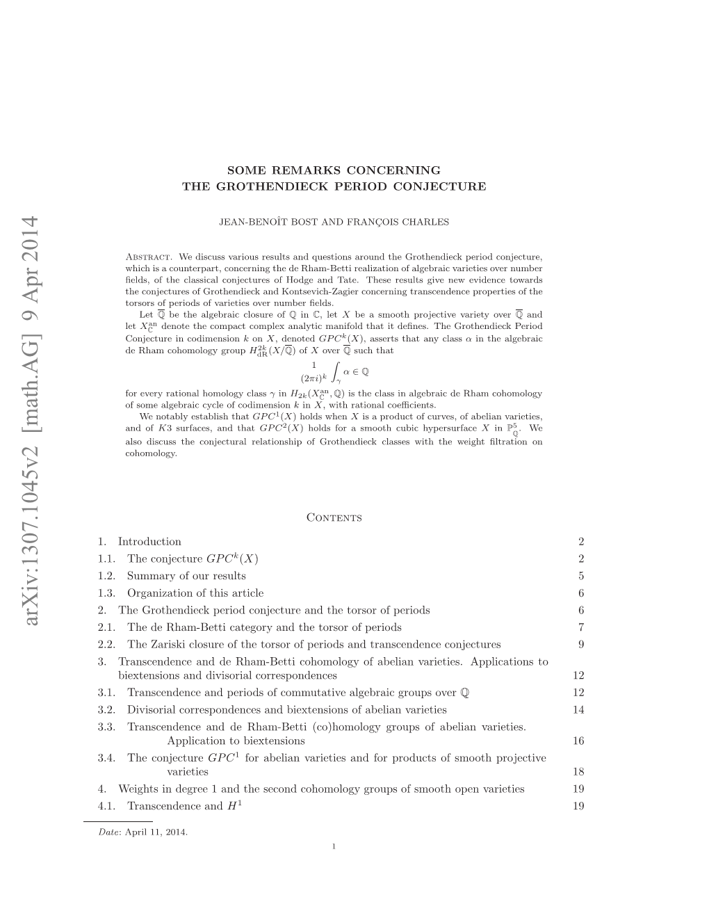 Some Remarks Concerning the Grothendieck Period Conjecture