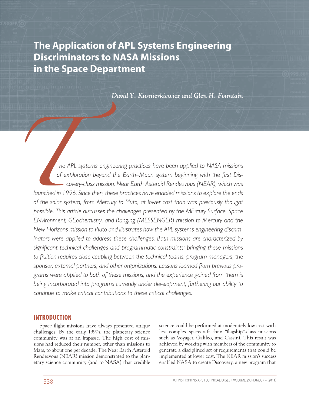 The Application of APL Systems Engineering Discriminators to NASA Missions in the Space Department