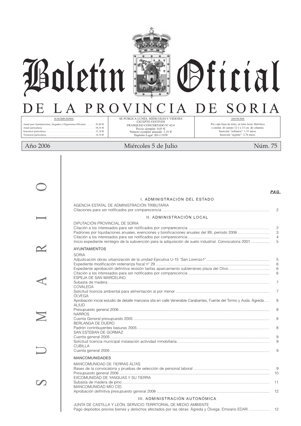 SUMARIO MANCOMUNIDAD MÍO CID Aprobación Definitiva Presupuesto General 2006