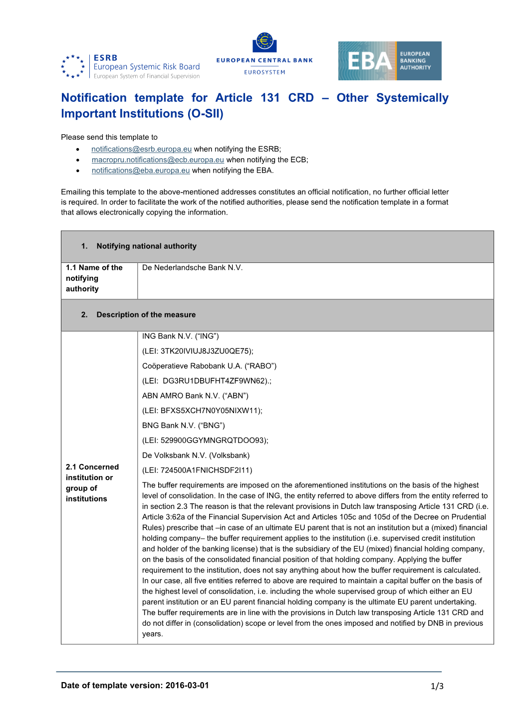 Netherlands) on the Systemic Risk Buffer (Syrb