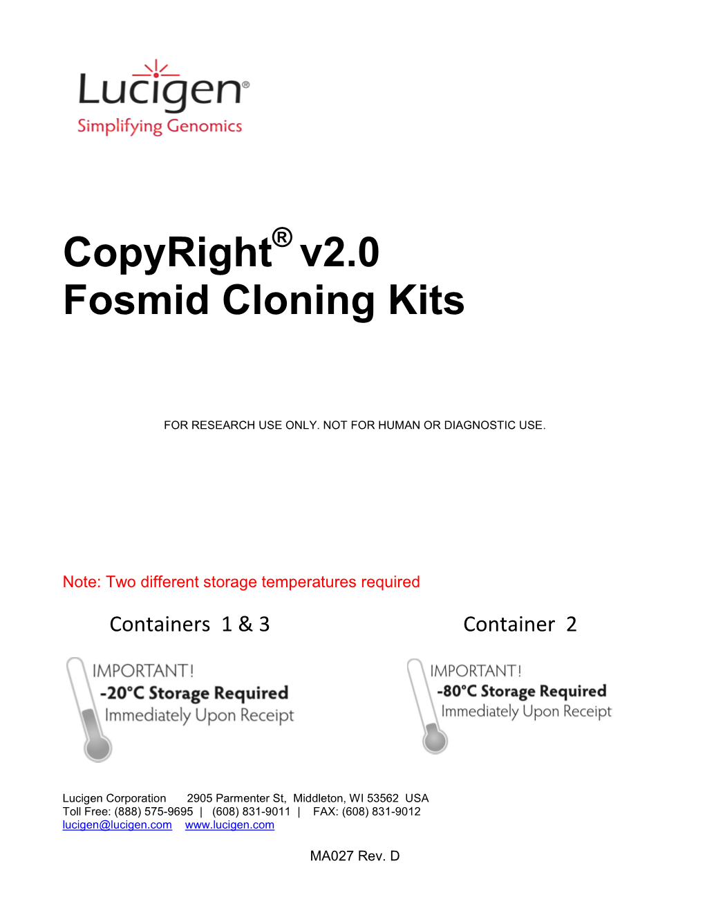 Copyright V2.0 Fosmid Cloning Kits