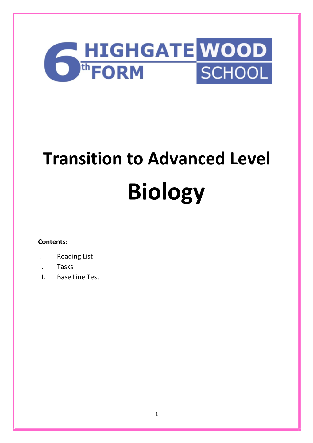 Biology Transition to a Level