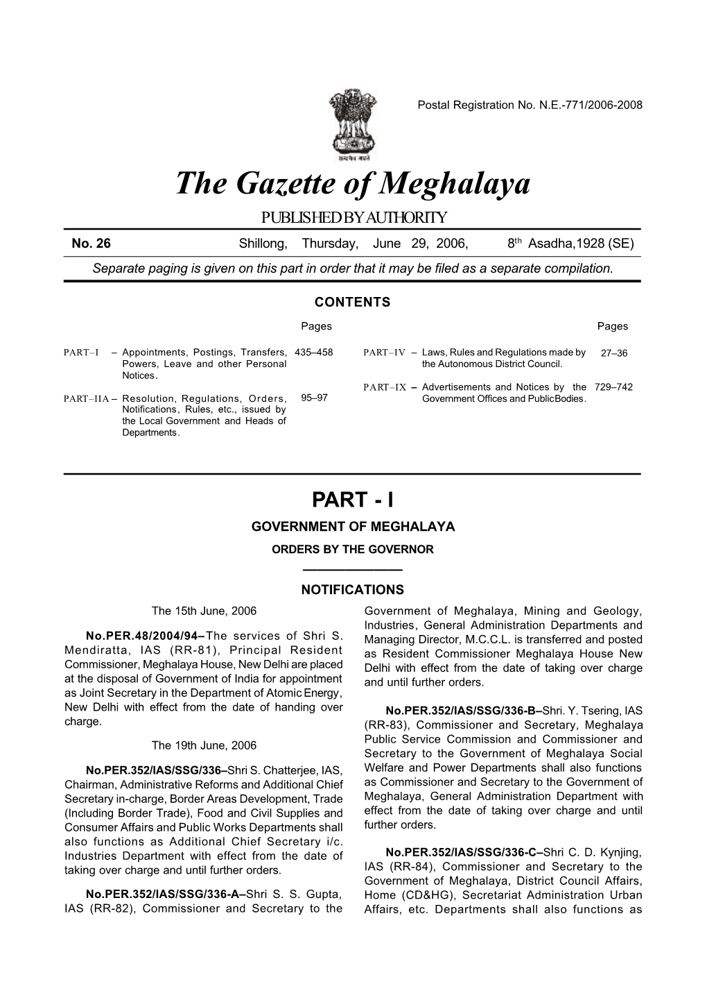 The Gazette of Meghalaya PUBLISHED by AUTHORITY No
