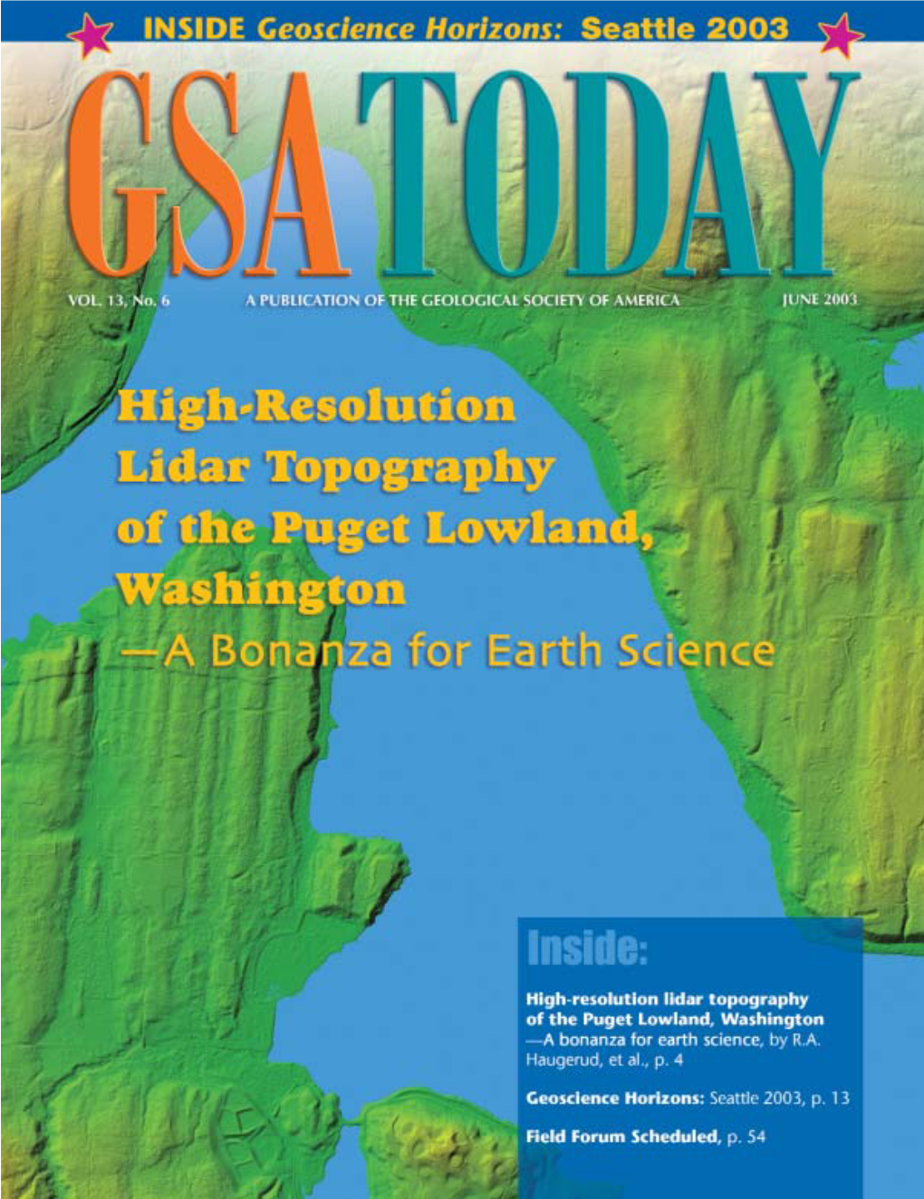GSA Today Article: High Resolution Lidar Topography of the Puget Lowland, Washington