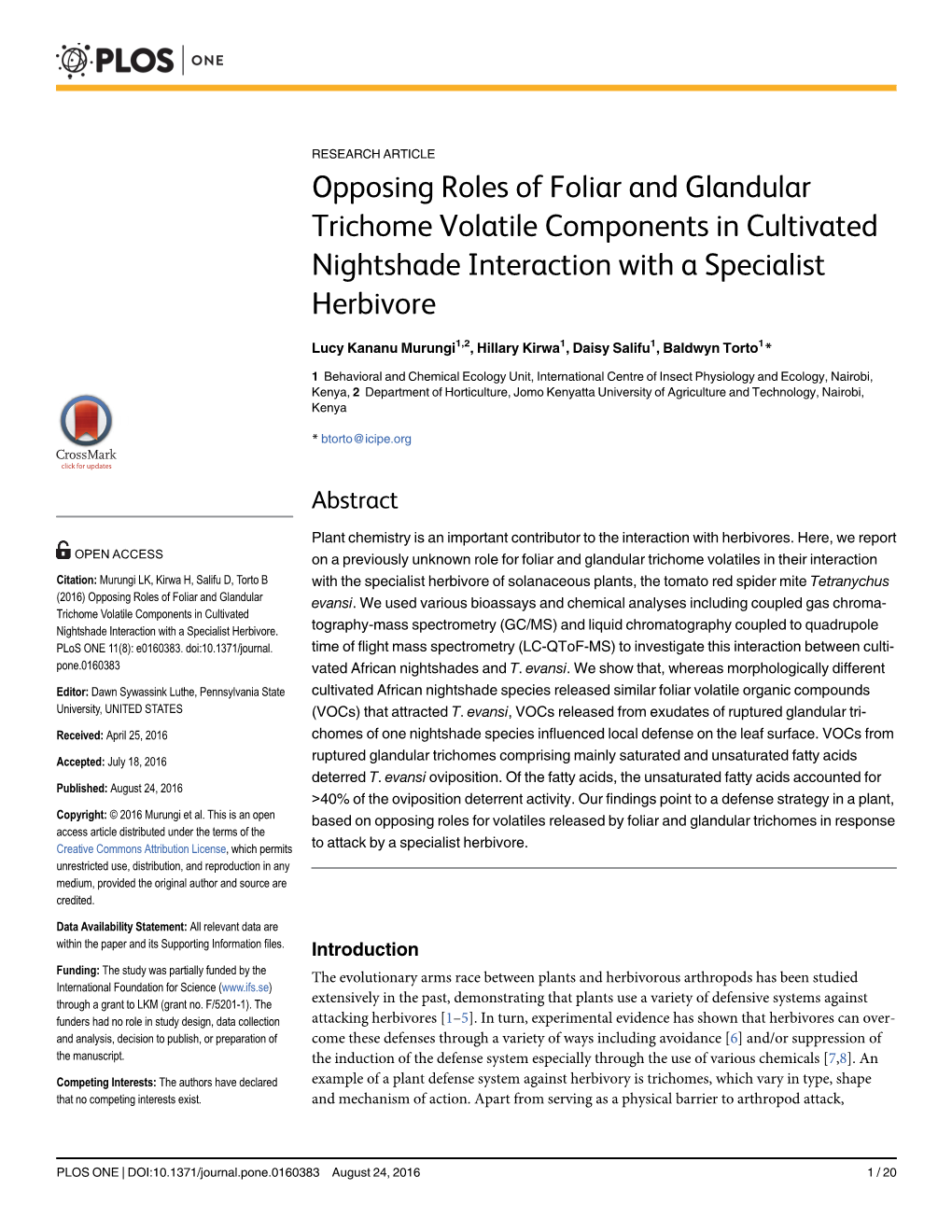 Opposing Roles of Foliar and Glandular Trichome Volatile Components in Cultivated Nightshade Interaction with a Specialist Herbivore