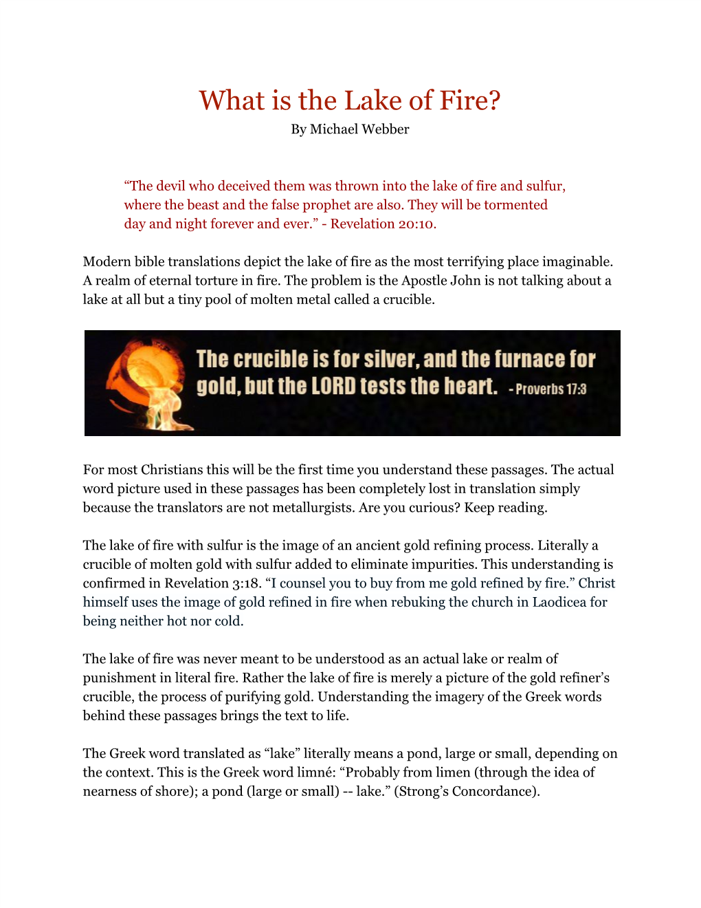 What Is the Lake of Fire? by Michael Webber