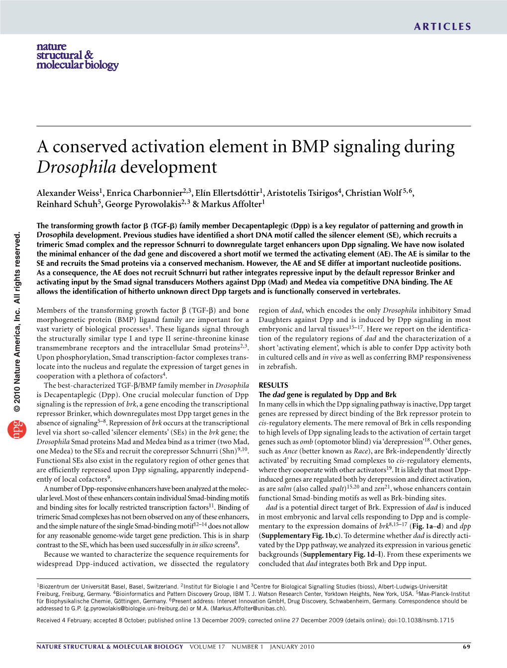 A Conserved Activation Element in BMP Signaling During Drosophila Development