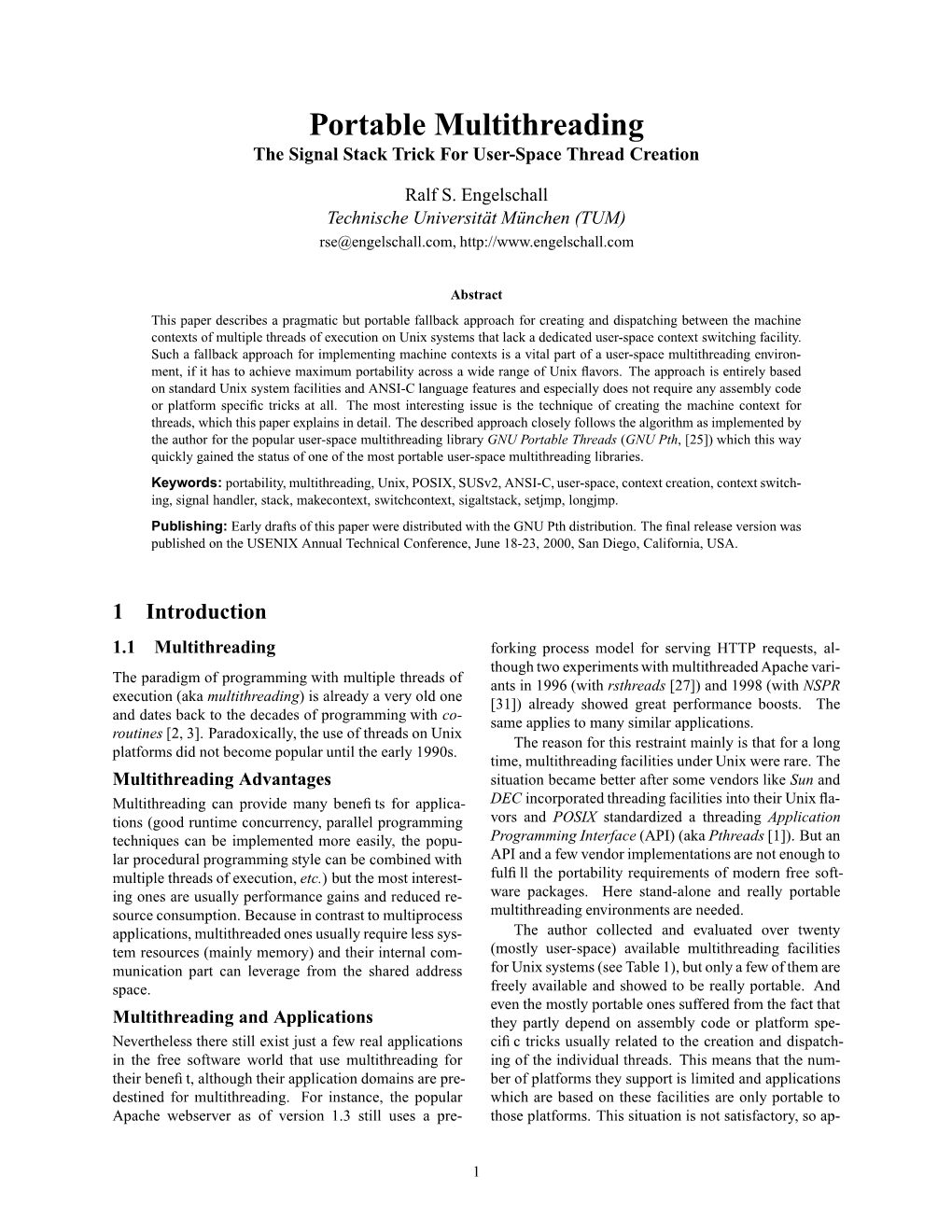 Portable Multithreading the Signal Stack Trick for User-Space Thread Creation