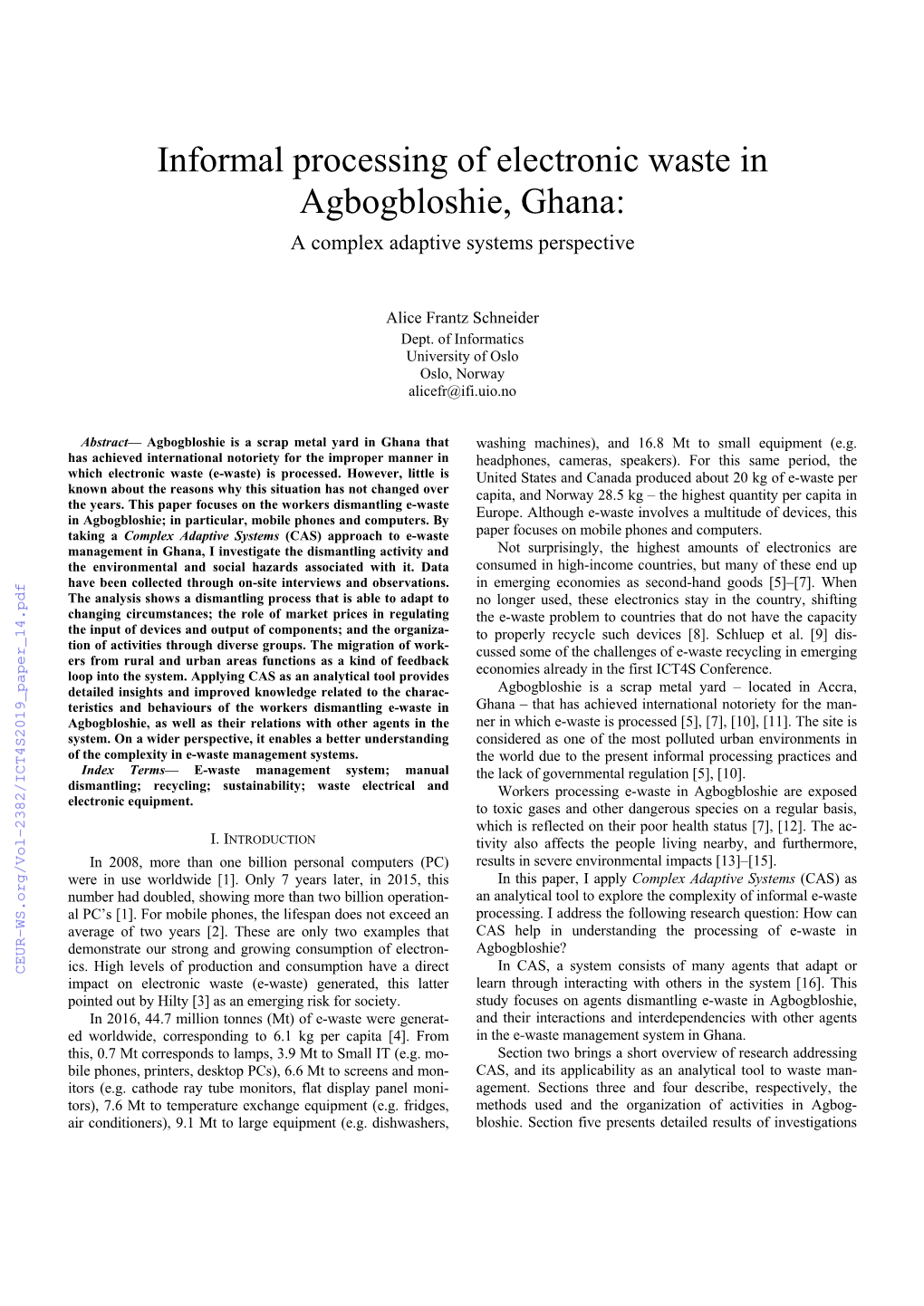 Informal Processing of Electronic Waste in Agbogbloshie, Ghana: a Complex Adaptive Systems Perspective