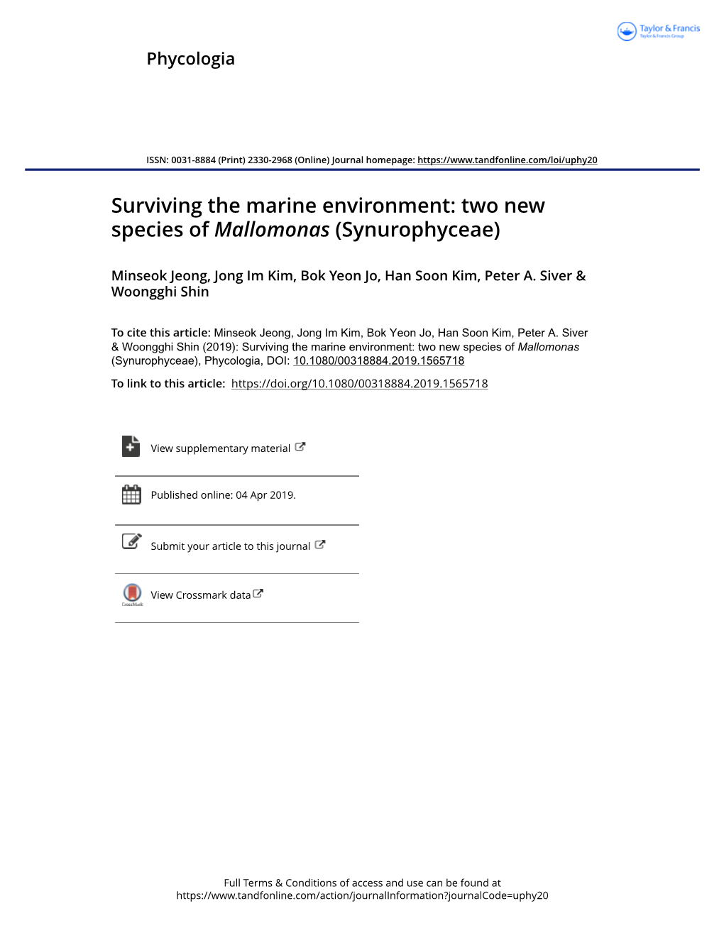 Surviving the Marine Environment: Two New Species of Mallomonas (Synurophyceae)