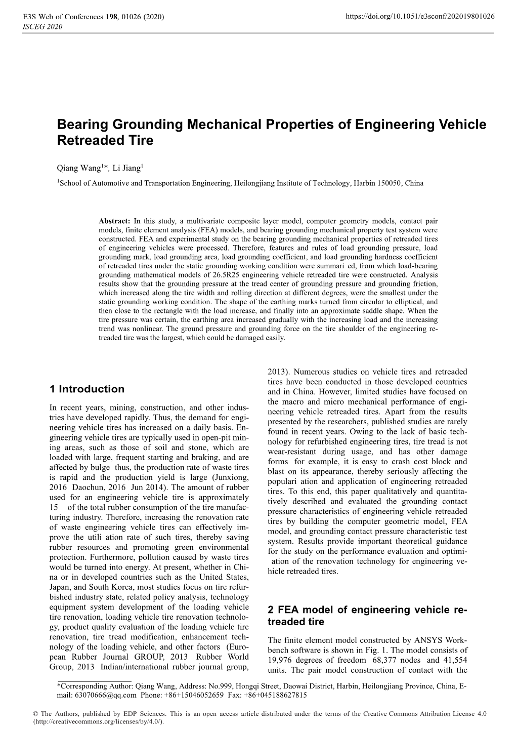 Bearing Grounding Mechanical Properties of Engineering Vehicle Retreaded Tire